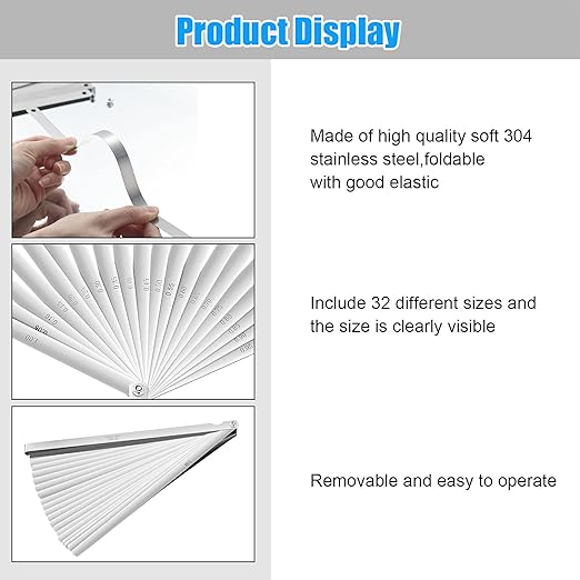 Hotop 20 Blades Steel Feeler Gauge Tapered Feeler Gauge Set Stainless Steel Dual Marked Metric and Imperial Measuring Tool for Measuring Gap Thickness or Width(0.05-1.00 mm)