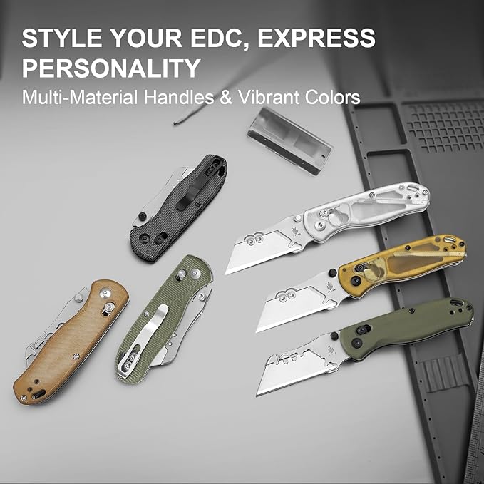 Kizer Drop Bear(Dual-screw Version) Folding Utility Knife, Clutch Lock Box Cutter EDC Pocket knife with 10PCS Razor Blades, Pocket Knives with Pocket Clip for Men Women V3619JA5