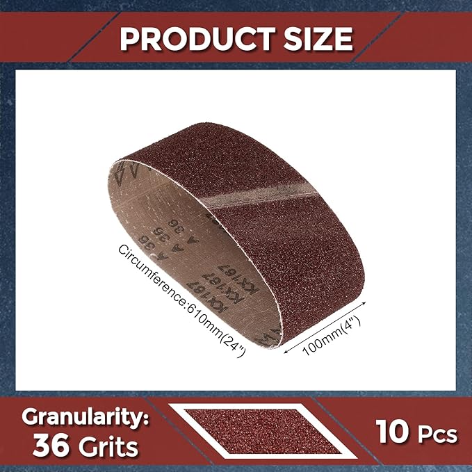 6 Pcs Sanding Belts 4 x 24 Inch 36 Grit Aluminum Oxide Abrasive Sandpaper for Belt Sander Metal Grinding Wood Working Weld Rust Removal