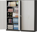 Pataku Metal Storage Cabinet, 71" Garage Cabinet with Doors and Shelves Lockable Steel Multifunctional Cabinets, File Cabinets for Home, Office, Warehouse(Black Grey)