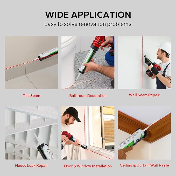 Cordless Caulking Gun for Milwaukee 18V Battery, Electric Caulk Adhesive Gun with 450lm LED Light, 4 Adjustable Speeds, Drip-free Caulk Gun, 10oz/300ml Caulking Tool for Filling, Sealing(No Battery)