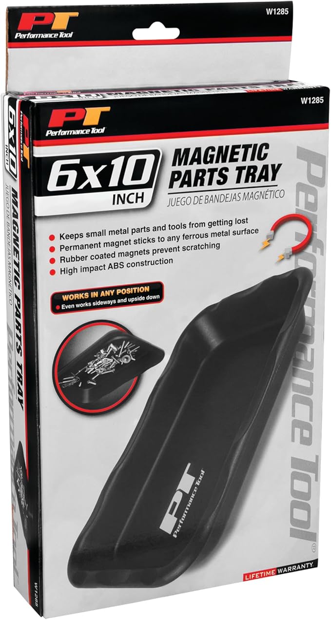 Performance Tool W1285 Large Magnetic Nut & Bolt Tray for Garages and Workshops, Black, 6-Inch x 10-Inch