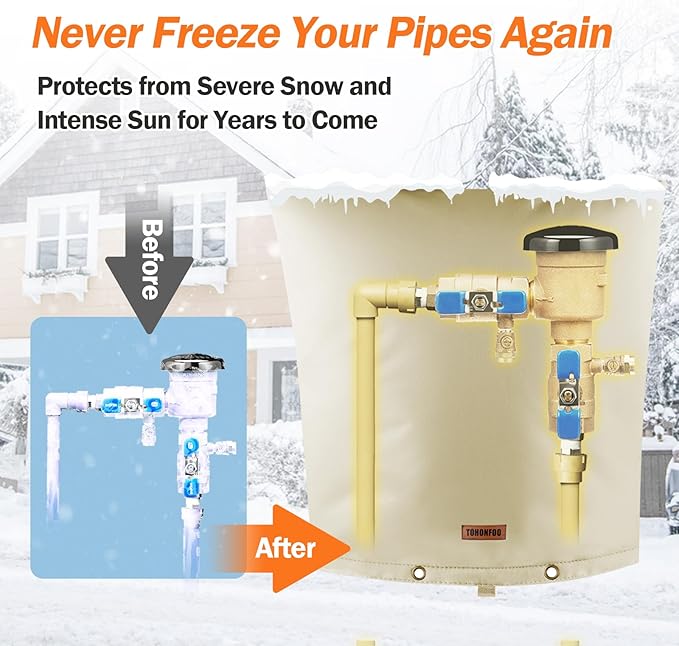 Backflow Preventer Pipe Insulation Cover (5°F) - Irrigation Sprinkler Valve Insulated Pouch - Water Well Pump Cover - Sturdy 5 Layers for Winter Freeze Protection, 20" W x 20" H, Beige