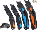 Lichamp Utility Knife 4 Pack, Quick-Change Razor Box Cutter 2-in-1 Retractable Knives and Folding Knife Set, Blade Storage in handle with 16-Pieces SK2 Blades Included