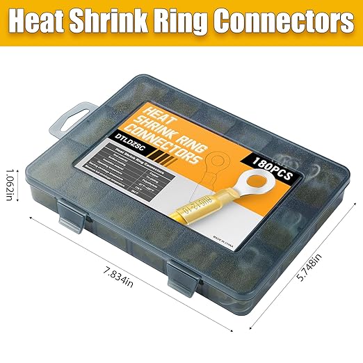 180PCS Marine Grade Heat Shrink Wire Connectors-Electrical Connectors Kit of Tinned Red Copper,Crimp Insulated Ring Fork Spade Butt Splice AWG12-10 Gauge (180pcs Yellow, AWG 12-10)