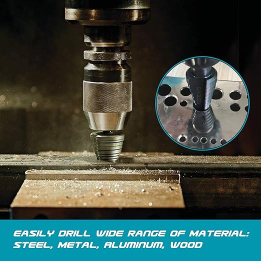 Step Drill Bits for Metal, 1/8 to 1/2, Cobalt Bit, Heavy Duty for Stainless Steel,Metal, Aluminum, Wood, Copper, Wood, 13-Steps. #202