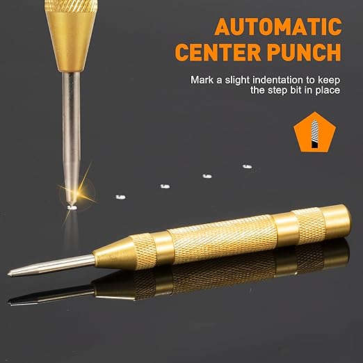 6pcs Step Drill Bit Set, High Speed Steel Unibit Drill Bits 50 Sizes with Automatic Center Punch for Sheet Metal, DIY Lovers with Aluminum Case