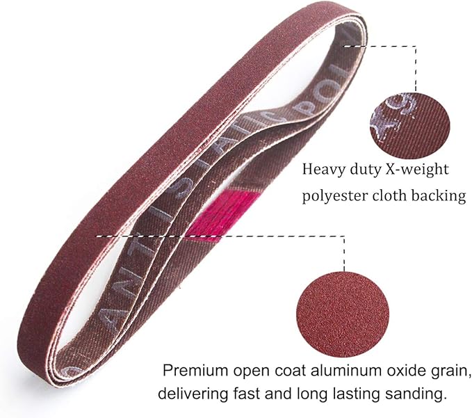 3/8 x 13 Inch Aluminum Oxide Sanding Belts, 4 Each of 40/60/80/120/180/240 Assorted Grits Abrasive File Belts for Air Belt Sander, 24-Pack