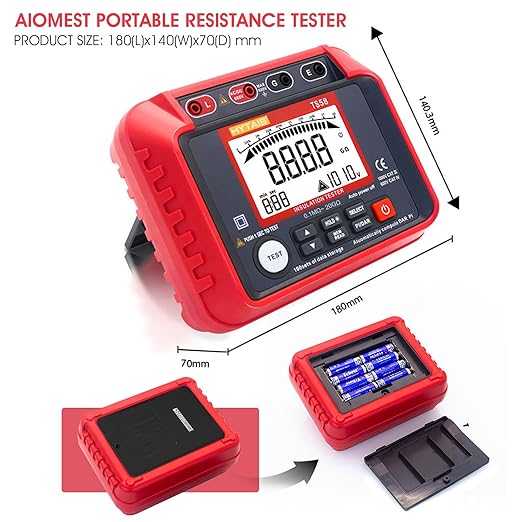 AIOMEST Megohmmeter 0.1MΩ-20GΩ Digital Insulation Resistance Tester with 50V/100V/250V/500V/1000V Output Voltage, Data Logging, 10V~600V AC/DC Voltmeter Megohm Meter w/Test Lead & Zipper Bag