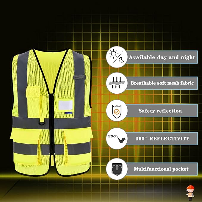 A-SAFETY Enhanced Visibility Safety Vest, Hi Viz 2 Band And Braces Waistcoat safe for Motorcycle, Running/Jogging, Bike/Bicycle Riding Outdoor Activities, Yellow
