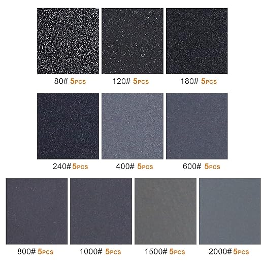 POLIWELL 5 Inch Sanding Discs 8-Hole Hook and Loop Sandpaper Wet Dry Sanding Sheets 80 to 2000 Assortment Grits 50 Pack with 5” Interface Pad for Random Orbital Sander Automotive Wood Metal Plastic