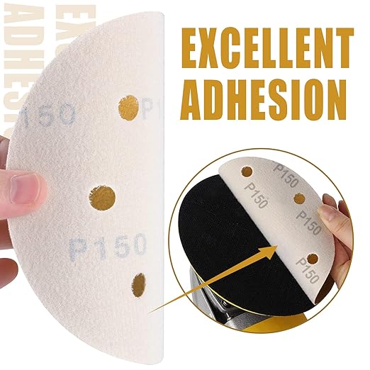 6 Inch - 6 Hole Hook and Loop Sanding Discs 150 Grit, Random Orbital Sandpaper for Automotive and Woodworking - 100 Pack
