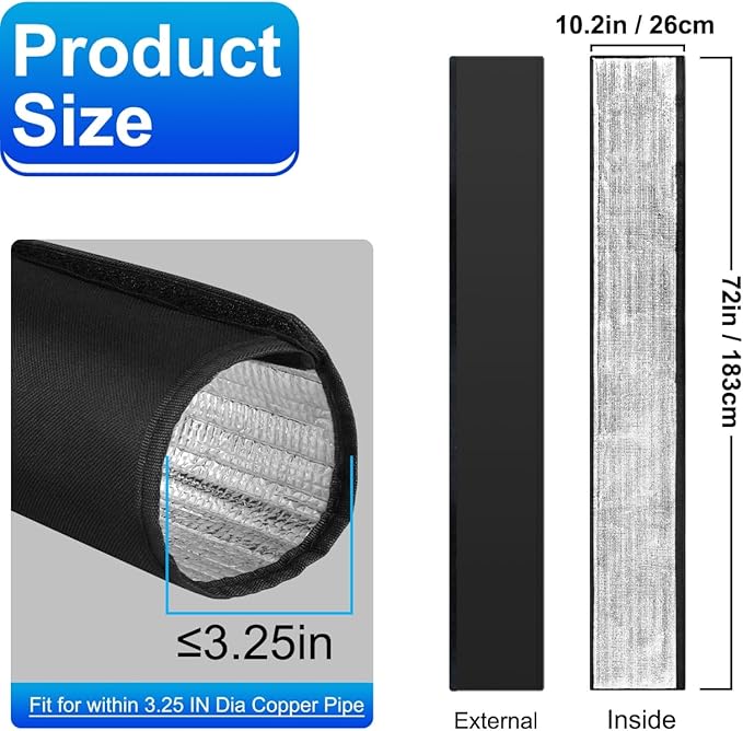 3 Layers HVAC Copper Pipe Insulation Cover Protector,Flexible AC Copper Line Insulation Sleeve,600D Oxford 72x10.2 Inch AC Pipe Insulation Wrap for Outside Central Air Conditioning Splits Black