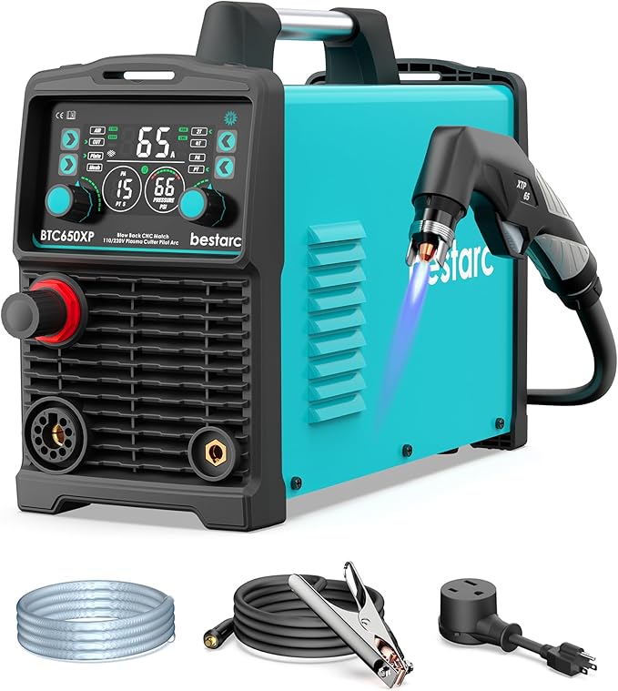 Plasma Cutter, [Blow Back Pilot Arc][Large LED][Air Sensor] 65A Non-HF CNC bestarc Plasma Cutter Machine 110V/220V Dual Voltage, 5/8" Clean Cut 1.18" Max Cut, Post Flow 2T/4T for Beginners DIY