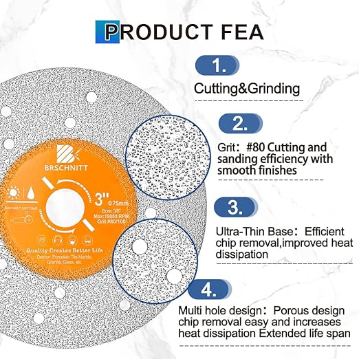 Rock Slab Grinding Disc - 3 inch Glass Cutter Disc (5pcs), Granite Cutting Disc, Diamond Grinder Wheel for Rock Slab, Stone, Tile, Marble, Granite, Glass Diamond Cutting Discs