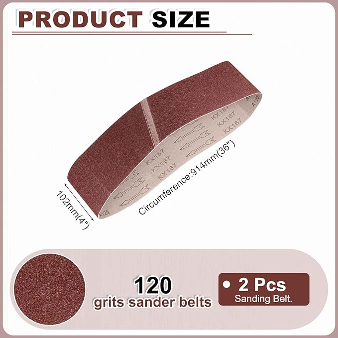 HARFINGTON 4 x 36 Inch Sanding Belts, 2 Pcs 120 Grits Aluminum Oxide Abrasive Belt Sander File Belt for Woodworking, Metal Polishing, Knife Sharpener