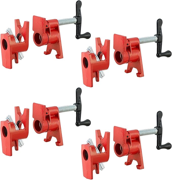 3/4" Wood Gluing Pipe Clamp Set | Professional Woodworking and Metalworking Clamps Tools with Unique Foot Design for Frame Assembly, Quick Release and Precision Gluing (4Pack, 3/4")