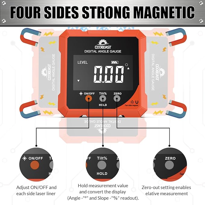Digital Angle Finder Magnetic, Rechargeable Digital Angle Gauge, Mini Protractor Angle Finder Measuring Tool for Woodworking Tablesaw(Laser Level is Class II, Output<5mW), Gift for Men