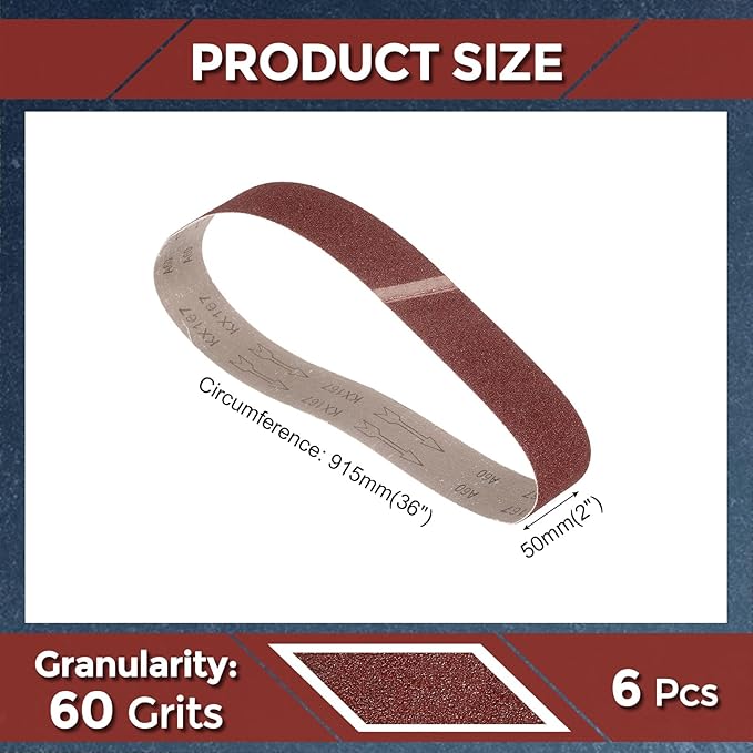 6 Pcs Sanding Belts 2 x 36 Inch 60 Grit Aluminum Oxide Abrasive Sandpaper for Belt Sander Metal Grinding Wood Working Weld Rust Removal