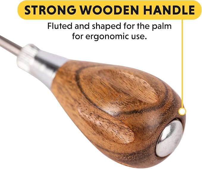 General Tools Scratch Awl Tool with Hardwood Handle - Scribe, Layout Work, & Piercing Wood - Alloy Steel Blade