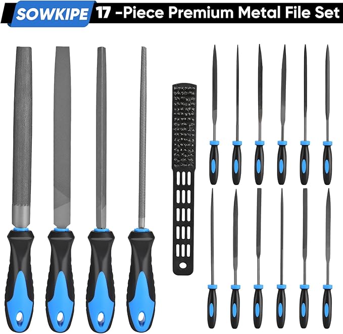17-Piece Metal File Set with Carrying Case, 4 Large Metal Files, 12 Small Needle Files, and Cleaning Brush, Perfect for Wood, Plastic, and More