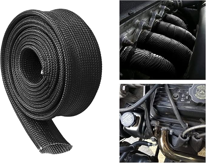 Fiberglass Hose Heat Shield Sleeve Spark Plug Wire Heat Protector Boots Auto Hose Roll 2500 Degree for Car&Auto Wire Loom Brake Line Cable (Black 3/4" IDX10')