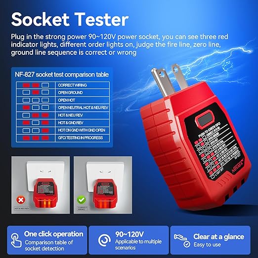 NOYAFA NF-827 Circuit Breaker Finder Tool with 3 Accessories &GFCI Outlet Tester, 90-120V AC Circuit Breaker Finder, Quickly Identify NCV Circuit Tester with Storage Case, Sensitivity Adjustment