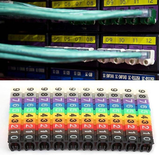 Digital Tube Wire 0-9 Number Coded Clip On Plastic Cable Label Tube Colorful Cable Marker C Shape Suitable Multi-Type Cable (100Pcs 2.5mm²)