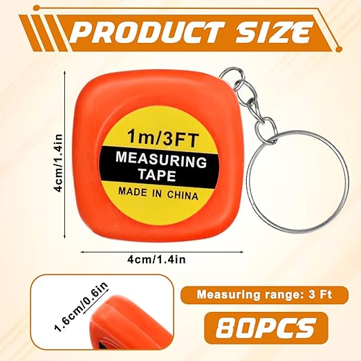 80 Pack Mini Tape Measure Keychains, 3ft/ 1m Functional Small Retractable Measuring Tape Portable Easy Read Pocket Measurement Tape for Birthday Party Favors Engineer Crafter Daily Use(Orange)