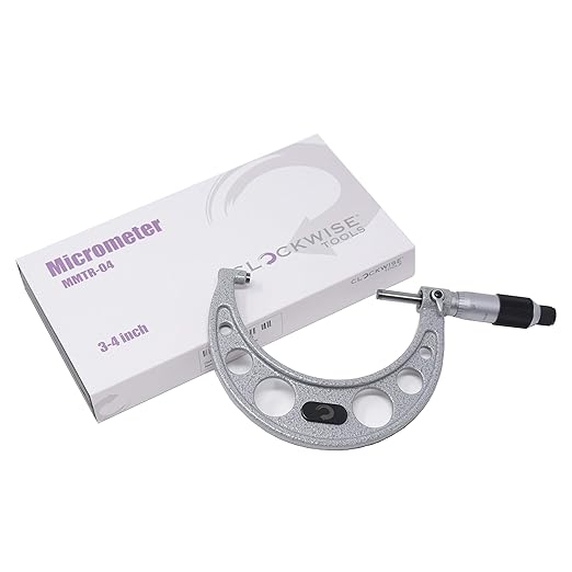 Clockwise Tools MMTR-04 Premium Outside Micrometer with Carbide Tip 3-4" Measuring Range 0.0001" Graduation Precision Machinist Tool