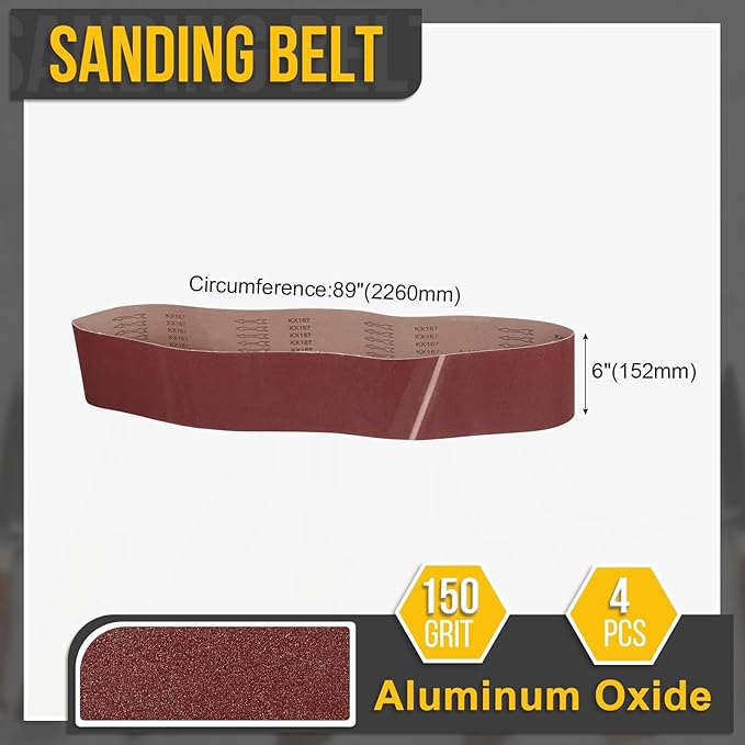 6 x 89 Inch Sanding Belt, 4 Pcs 150 Grit Knife Sharpener Belts Work Sharpening for Belt Sander Knife Carving Tool Metal Working