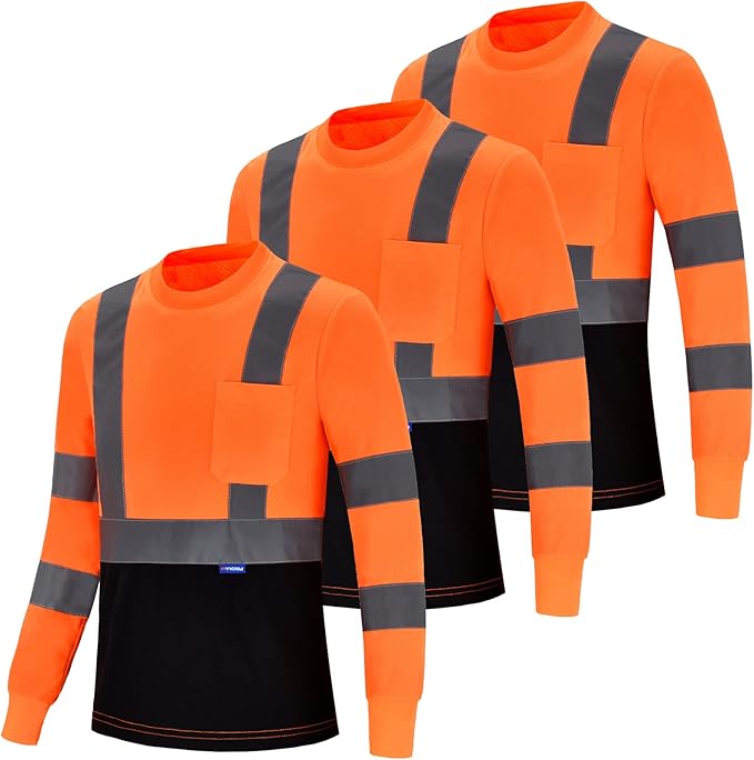 AYKRM Safety T Shirt Reflective High Visibility hi vis Long Sleeve T Shirt (XS-6XL)