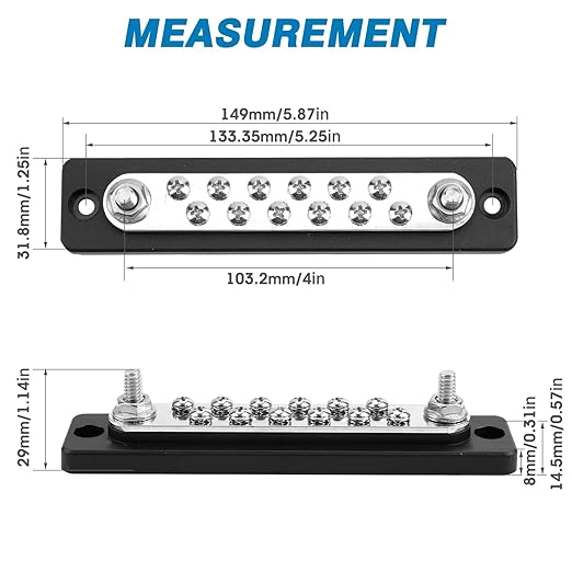 GLOSO Common Bus Bar Power Distribution Block Marine Busbar Battery Terminal Distribution Block with Cover 150 Amp Rating 12P