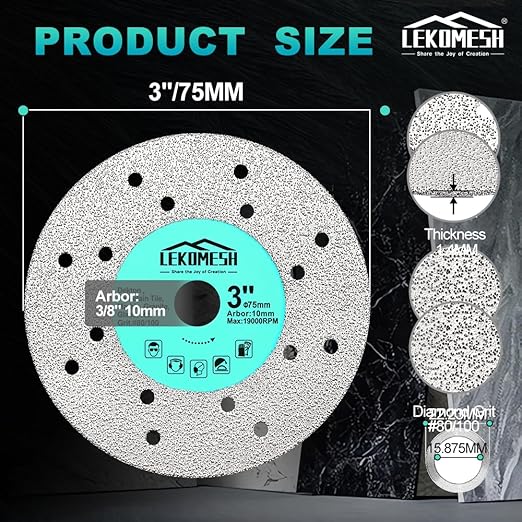 Rock Slab Grinding Disc - 3 inch Glass Cutter Disc, Granite Cutting Blade, Diamond Grinder Wheel for Rock Slab, Stone, Tile, Marble, Granite, Glass Diamond Saw Blades