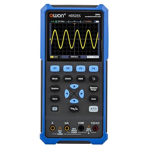 OWON Oscilloscope Multimeter, OWON HDS25S Dual Channel Handheld Oscilloscope with 10MHz Waveform Generator with 250 MSa/s Sample Rate for Multi Tester