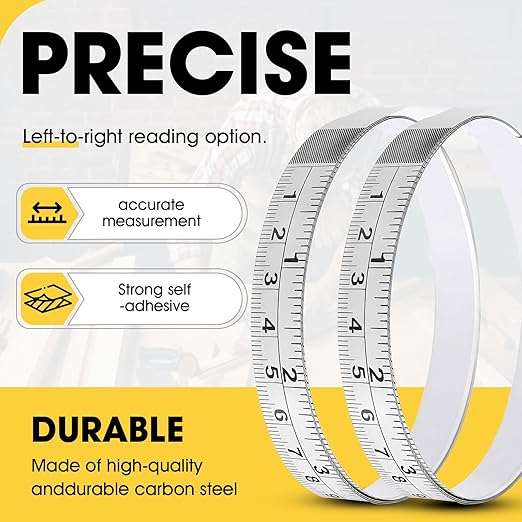 Adhesive Measuring Tapes,Steel Self Tape Measure,1/2" Wide Imperial & Metric Ruler Sticker, Stick On Table Saw and T Track for Woodworking, Drafting (White, Right to Left 78" 2PCS)