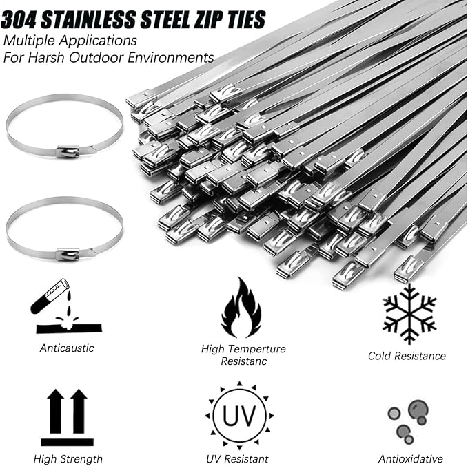 StainlessSteel Cable Tie Gun Set with 200PCS Ties - Special Tool For Fastening And Cutting Metal Cable Ties- Ideal for Chain Link Fence, Dog Fence,Outdoor Fencing, Exhaust Pipe.