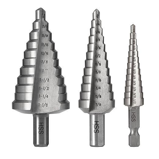 HSS 1/2", 7/8" & 1-3/8" Step Drill Bit Set, Doubles Flutes Large Step Bits for Hole Drilling in Iron, Copper, Aluminum, Wood, Plastic