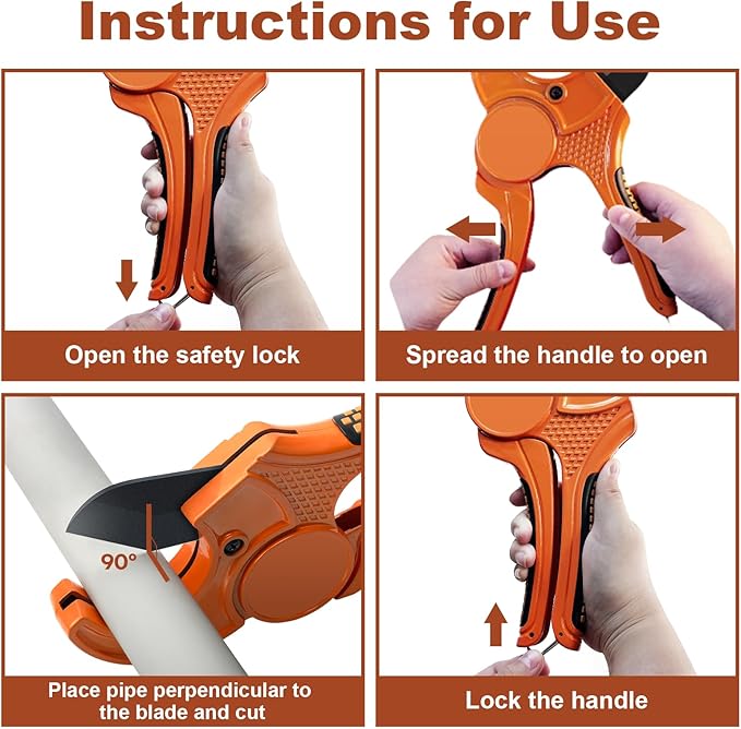 Kerry PVC Pipe Cutter, Up to 2-1/2" O.D. Ratcheting Heavy-Duty PEX POLY PE Plastic Hoses and Plumbing Tube Cutting Tool, Stainless Steel Blades, Thicken Aluminum Body Efficient Extended Handle