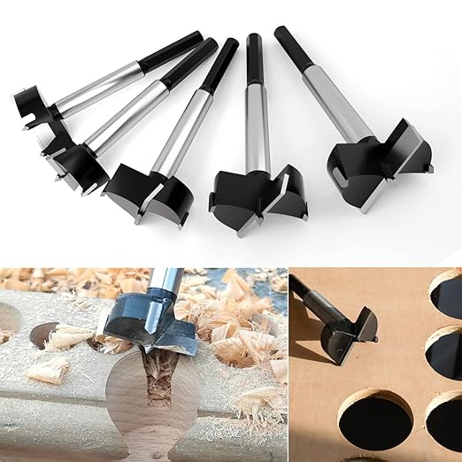 ASNOMY 5PCS Large Size Forstner Drill Bit, 1-3/16Inch to 2-3/8Inch Carbide Tipped Forstner Bit for Hard Wood, Wood Drilling Hole Saw Set Woodworking Hinge Cutter Tool Kits for Wood