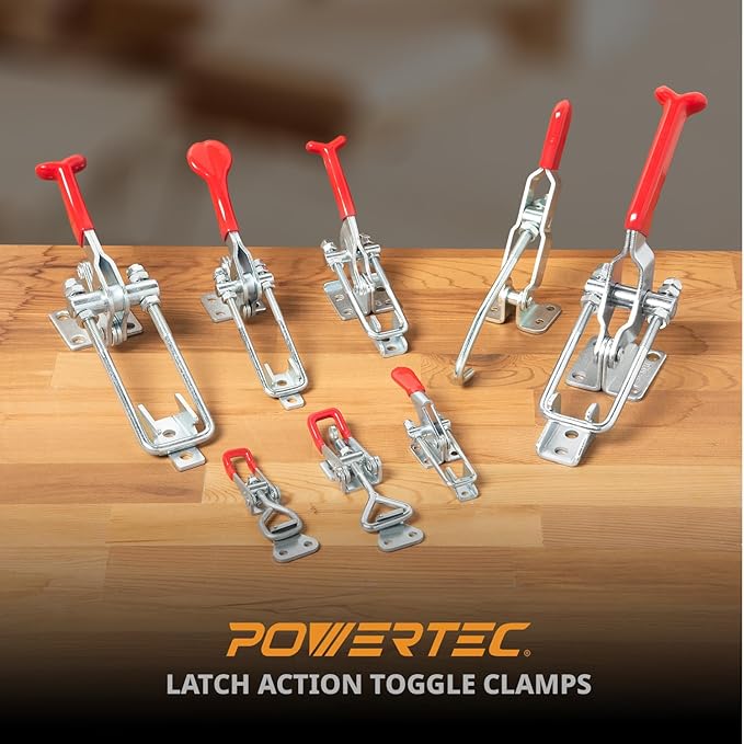 POWERTEC 6PK Toggle Clamp, 400 lbs Holding Capacity, 4002 Adjustable Pull Action Latch for Smoker, Tool Box, Woodworking Jigs and Fixtures, Cabinet, Tool box, Door (20312-P3)