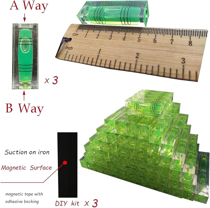 Small Bubble Level Tool Mini bubbles rectangle Three Line Horizontal Pearl 522015MM Magnetic/non Dual-use High Precision For Motorhome, Camping, Trailer, Construction, Photo frame, CNC machine