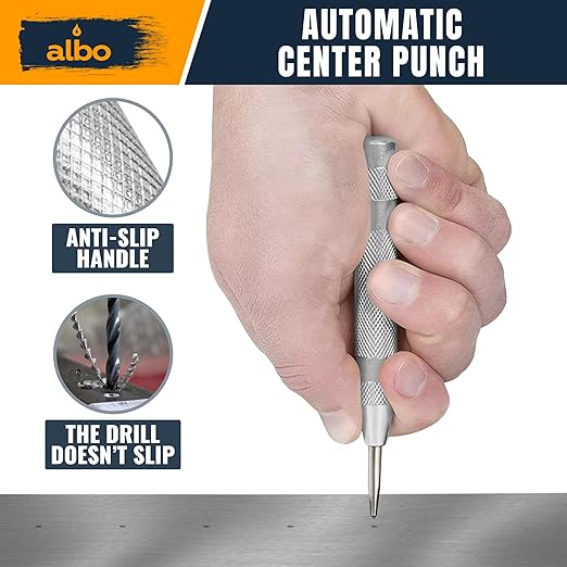 ALBO Spring Loaded Center Punch Tool – 5 Inch Automatic Punch for Metal, Wood, Steel – Heavy Duty Drill Punch – Durable Galvanized Coating, Precision Tip for DIY, Workshop & Professional Use (2pcs)