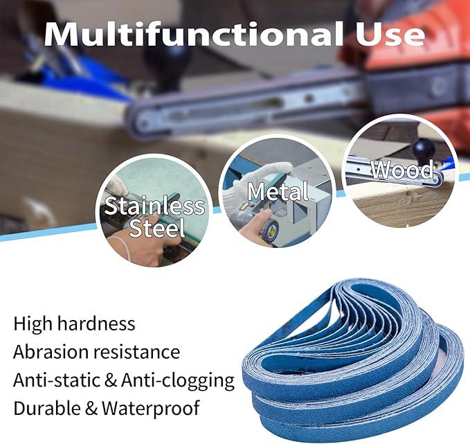 30 Pcs 1/2" x 18" Zirconia Sanding Belts, 80 Grit 1/2x18 Inch Sanding Belts for Air File Belt Sander, Zirconia Belt Sander Belts for Metal Polishing (1/2x18in, 80 Grit)