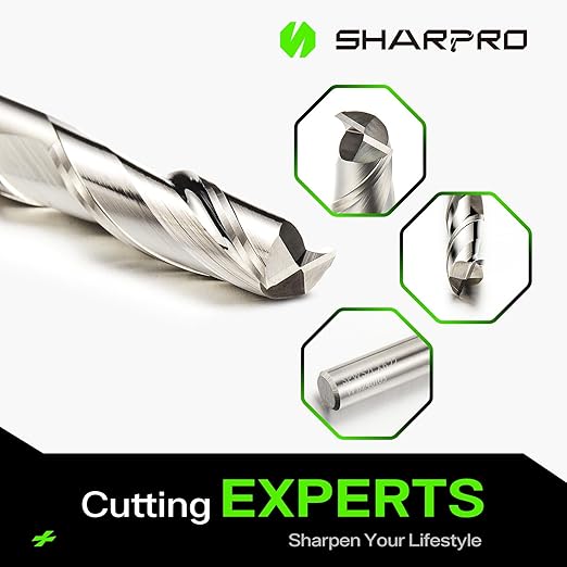 Upcut Spiral Router Bit Set 1/4 Inch Shank 1/4 Inch Cutting Dia. Solid Carbide CNC End Mill, Ideal for Wood Carving, Slot Mortise, Engraving, Grinding (3PCS)