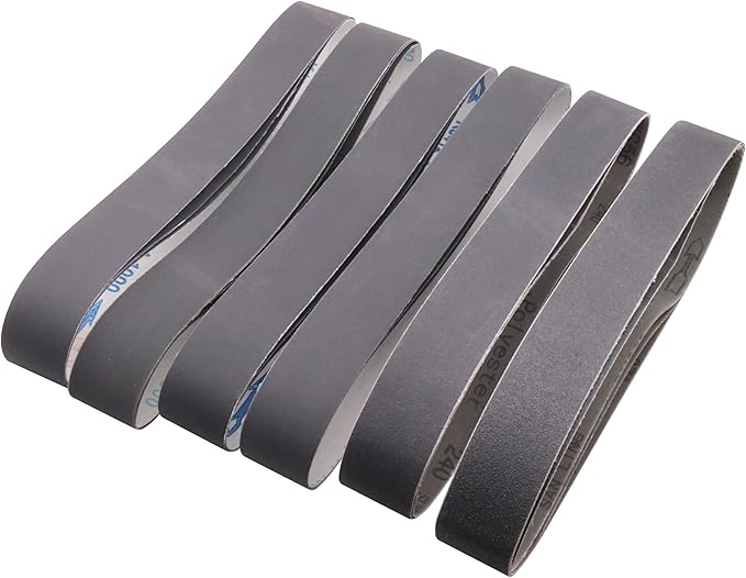 Taokyid 18 Pack 1-1/2 x 30 Inch Sanding Belts, 1.5 x 30 Silicon Carbide Sanding Belts, 3 Each of 120 240 400 600 800 1000 Grits Sander Belts for Knife Sharpening and Metalworking