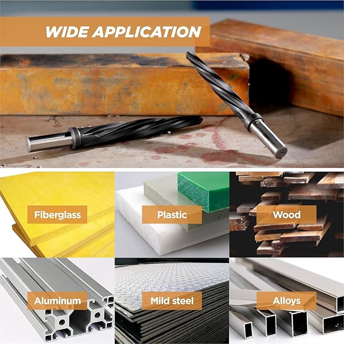 3/8" Bridge/Construction Reamer, M35 HSS Taper Chucking Reamer Drill Bit for Steel Alloy Aluminum Metal Wood Plastic, 3/8” Shank Chuck, Spiral Flutes, to Enlarge/Align Holes, 10mm