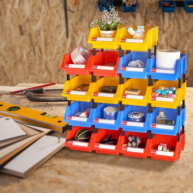 Small Parts Organizer Stacking Heavy Duty Storage Bins(Yellow,Pack of 12)