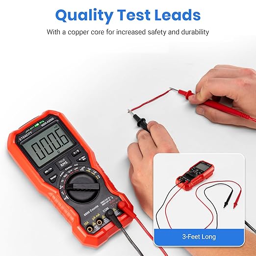 Etekcity Digital Multimeter Voltmeter Tester TRMS 6000 Counts, AC DC Current Voltage Meter, Amp, Ohm, Diode, Capacitance, Frequency, Temperature, NCV, Resistance, Red, MSR-A2000