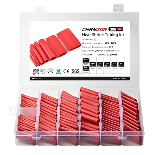 Chanzon 300 Pcs Heat Shrink Tubing Kit, 3:1 Red Sleeving Heat Shrink Wrap Tubing with Length 1.77" (inch), Marine Grade Electrical Waterproof Polyolefin Heat-Shrink Tube